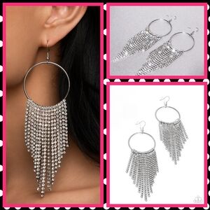 2/$10 Paparazzi Streamlined Shimmer - White Earrings